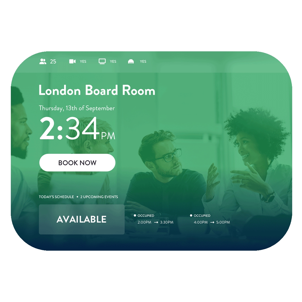 twiinmeet panel showing that the London Board Room is available to book